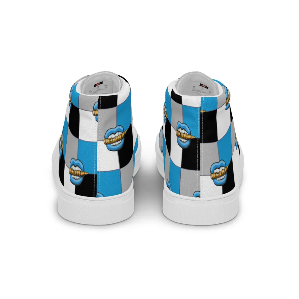 Ice Blue Logo Colorblock Men’s High Top Canvas Shoes
