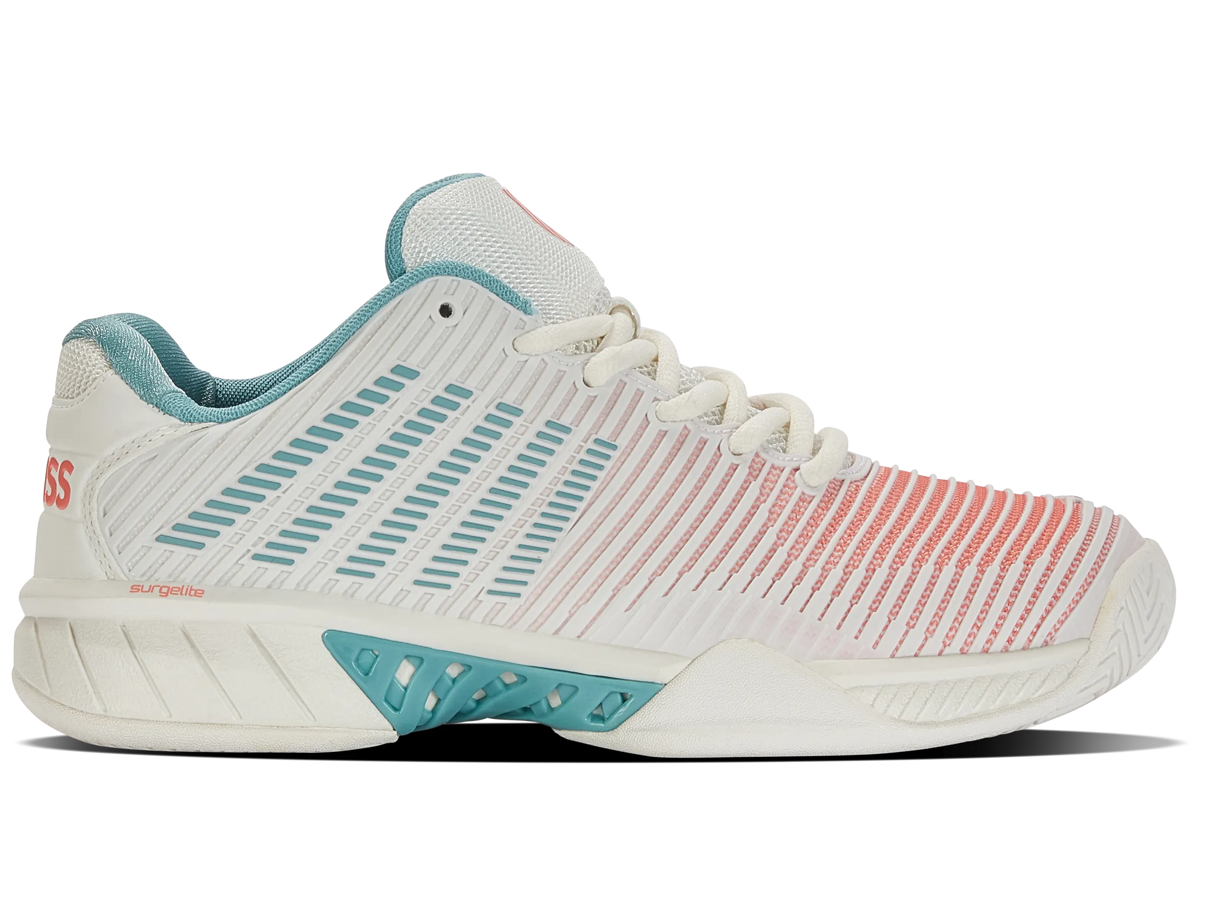 K-Swiss Women's Hypercourt Express 2 Tennis Shoes in Blanc De Blanc/ Nile Blue/ Desert Flower