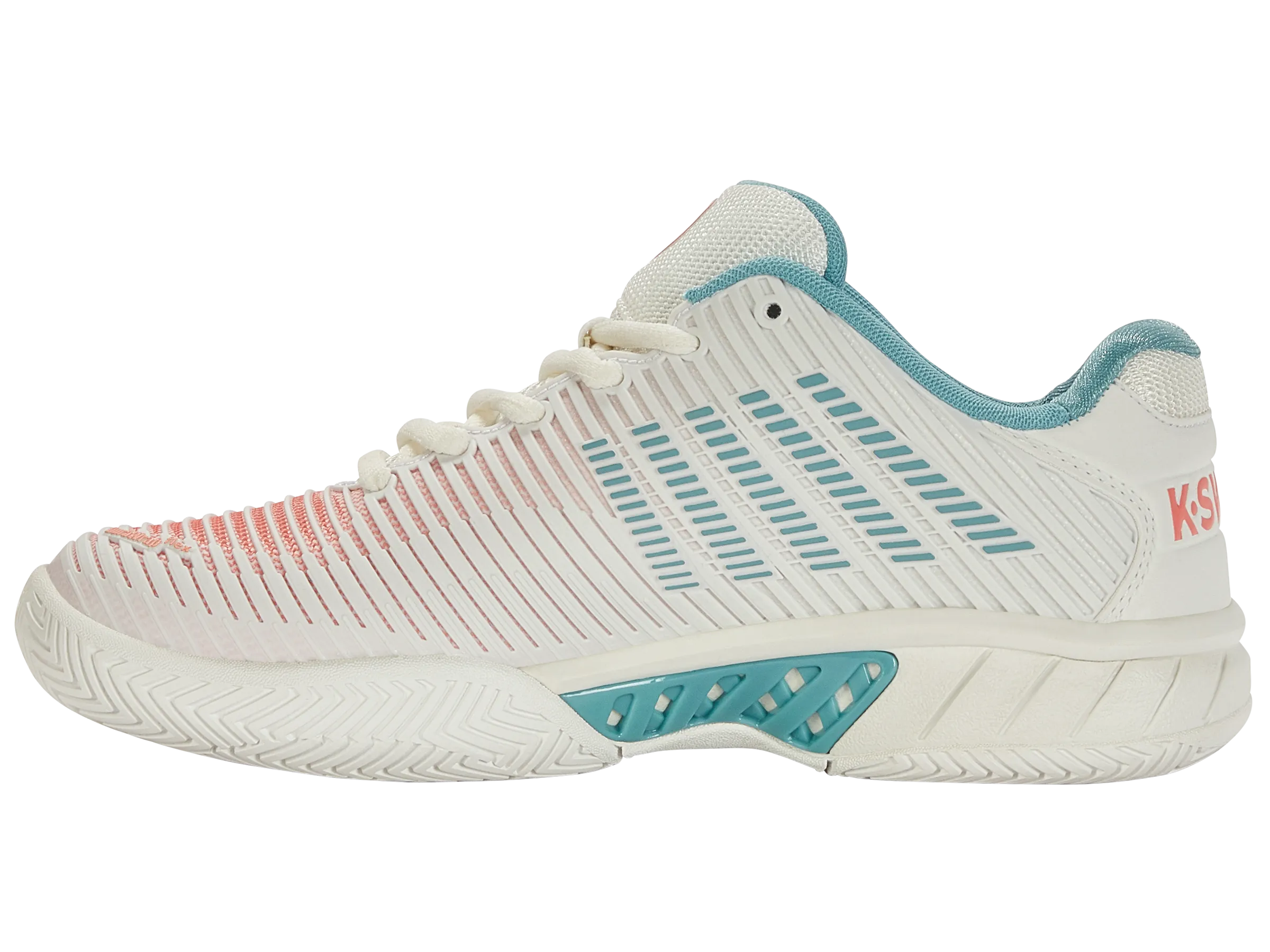 K-Swiss Women's Hypercourt Express 2 Tennis Shoes in Blanc De Blanc/ Nile Blue/ Desert Flower