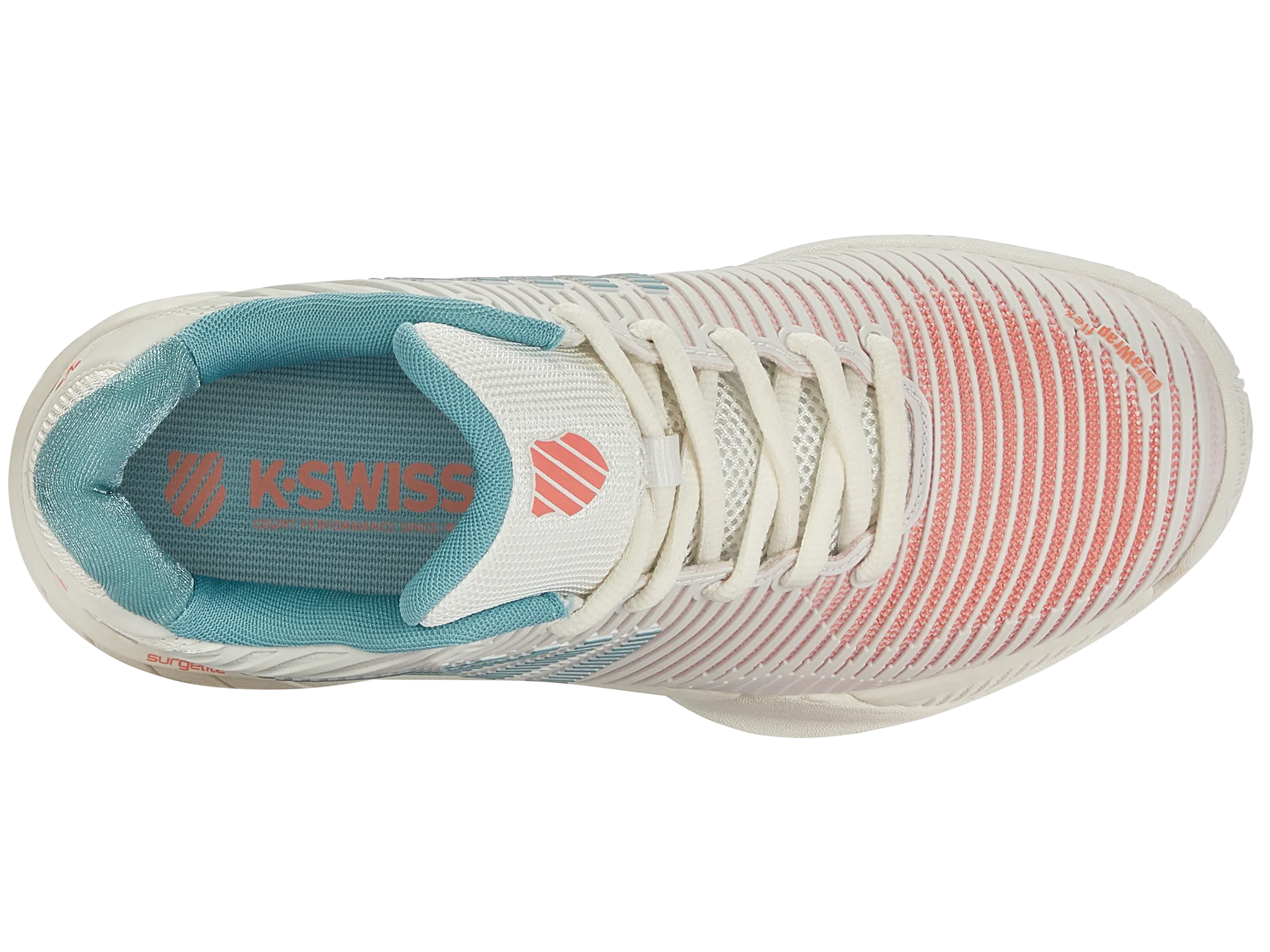 K-Swiss Women's Hypercourt Express 2 Tennis Shoes in Blanc De Blanc/ Nile Blue/ Desert Flower