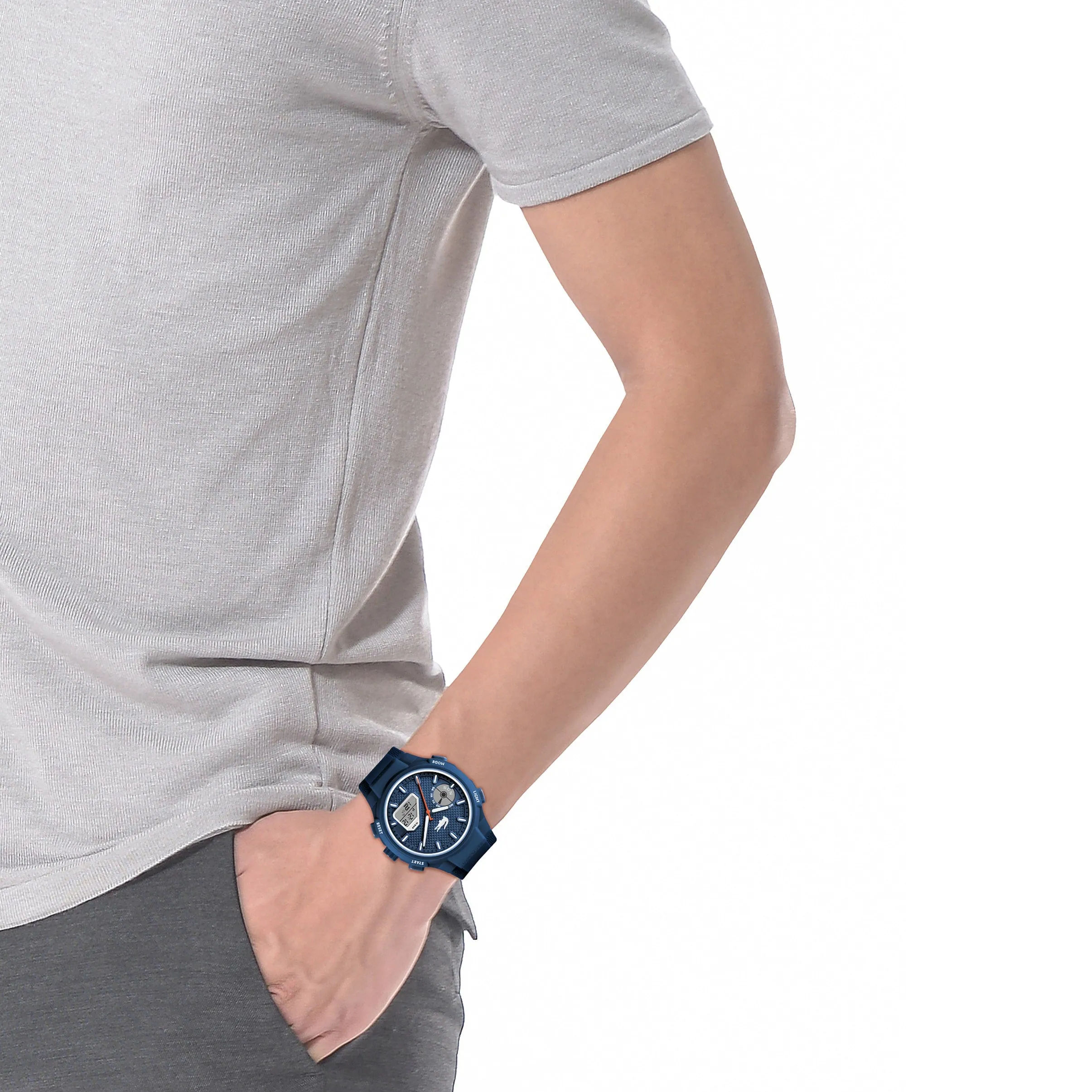 Lacoste LC33 World Time Chrono Light Navy Date Dial Silicone Strap Men's Watch