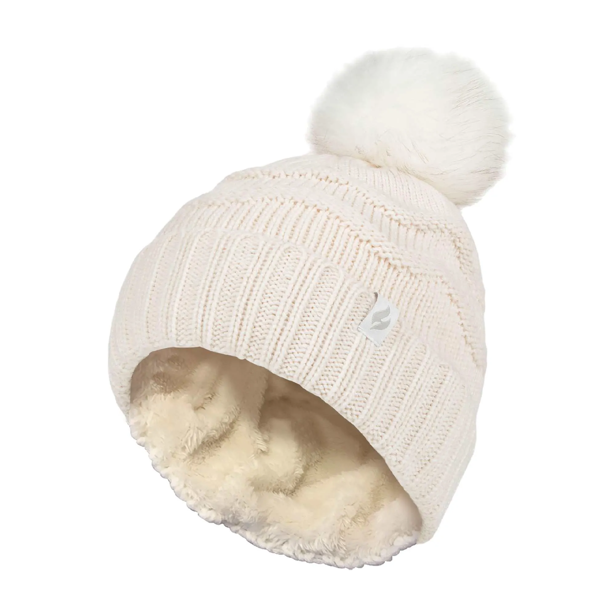 Ladies Zig Zag Turnover Thermal Pom Pom Hat for Winter