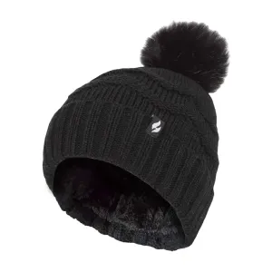 Ladies Zig Zag Turnover Thermal Pom Pom Hat for Winter