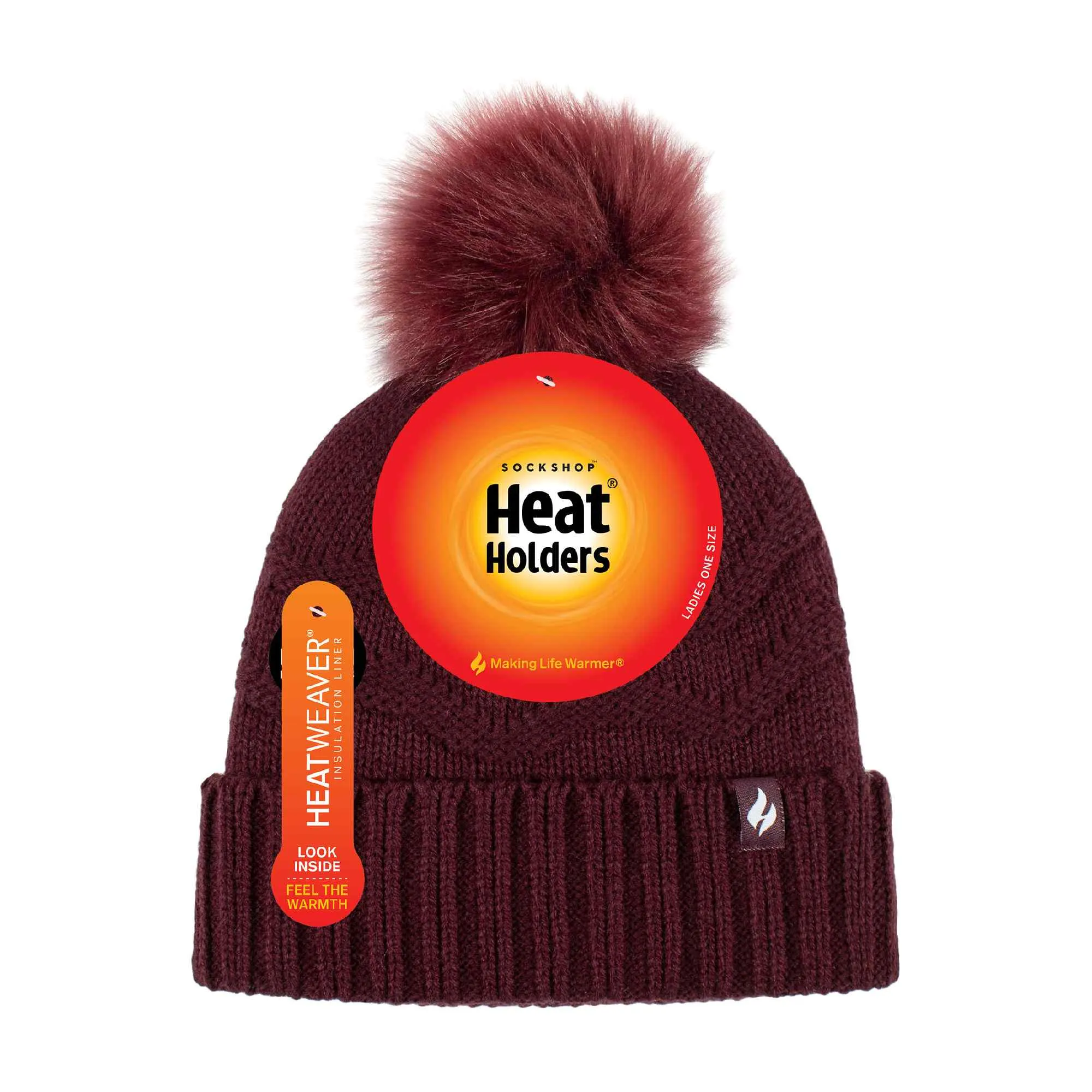 Ladies Zig Zag Turnover Thermal Pom Pom Hat for Winter