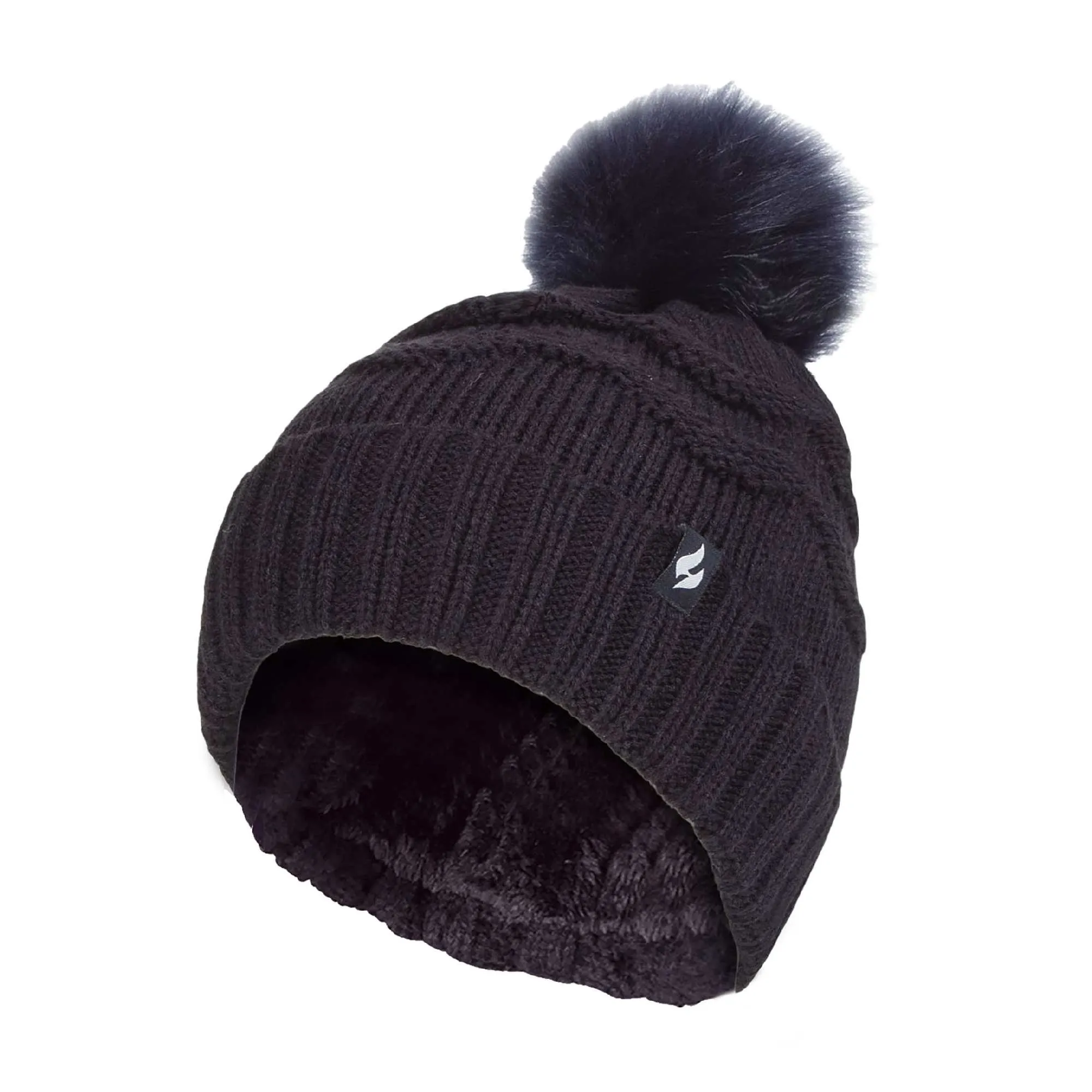 Ladies Zig Zag Turnover Thermal Pom Pom Hat for Winter