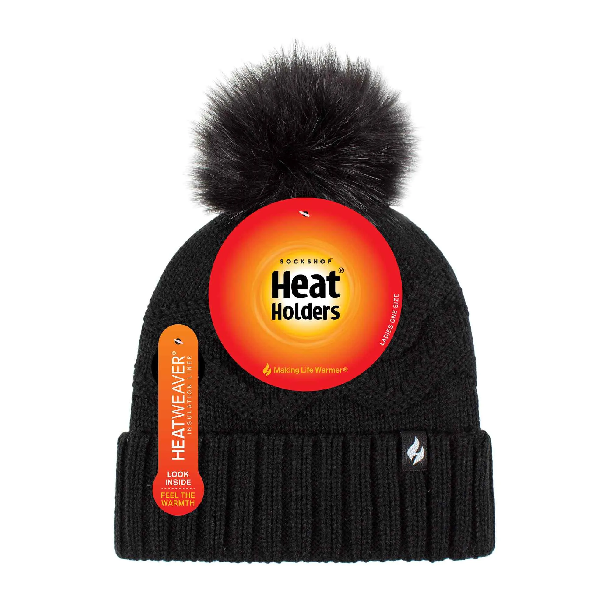Ladies Zig Zag Turnover Thermal Pom Pom Hat for Winter
