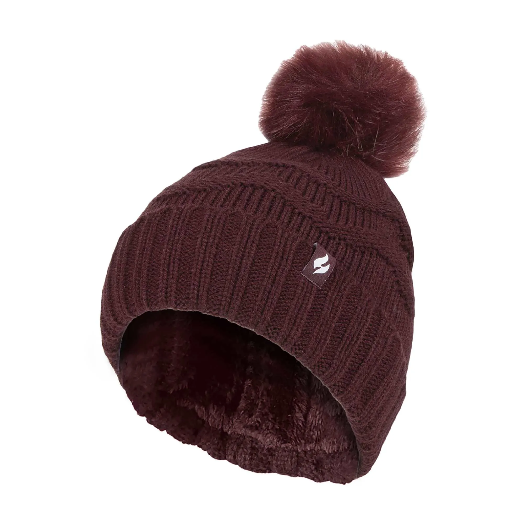 Ladies Zig Zag Turnover Thermal Pom Pom Hat for Winter