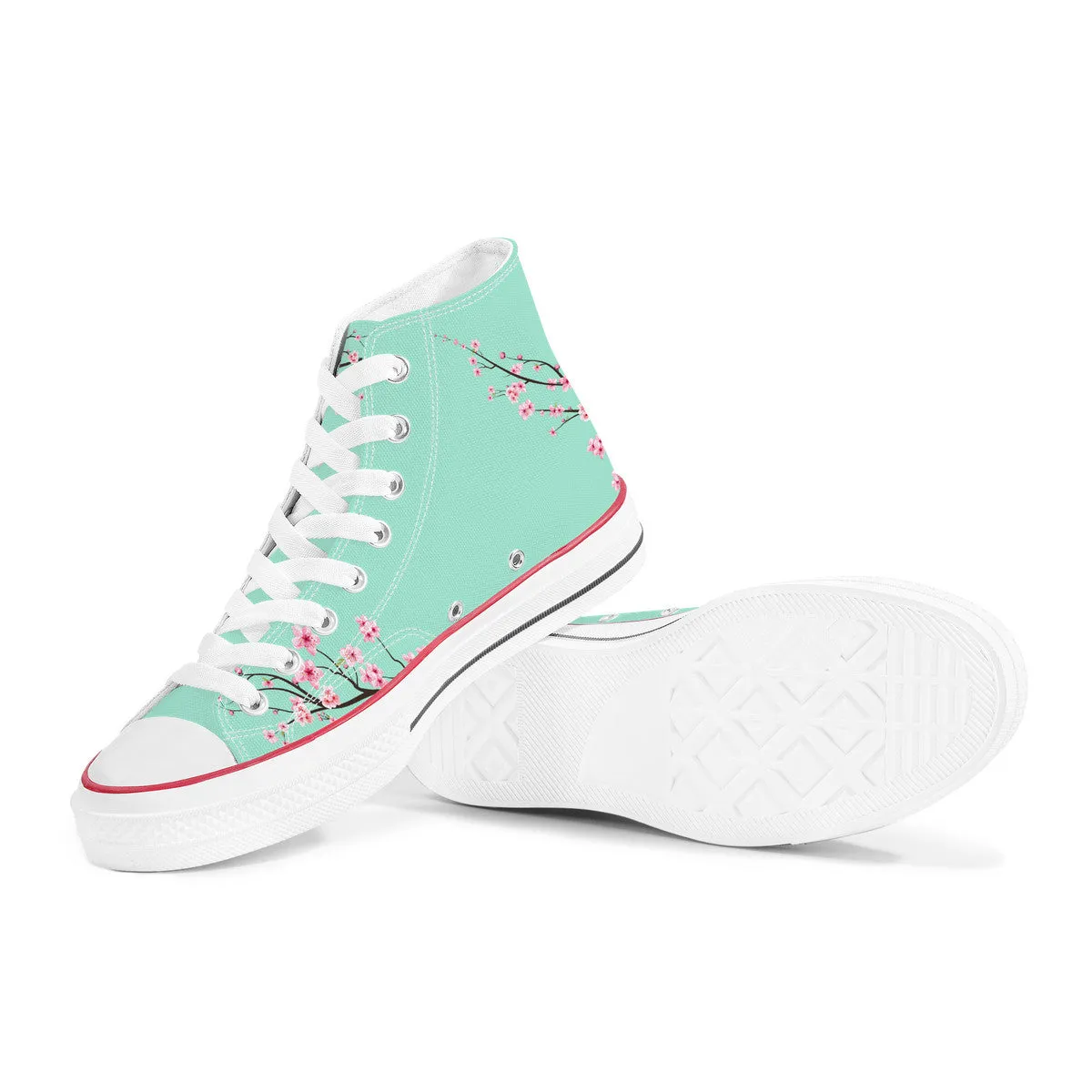 Light Jade Sakura  High Top Canvas Shoes