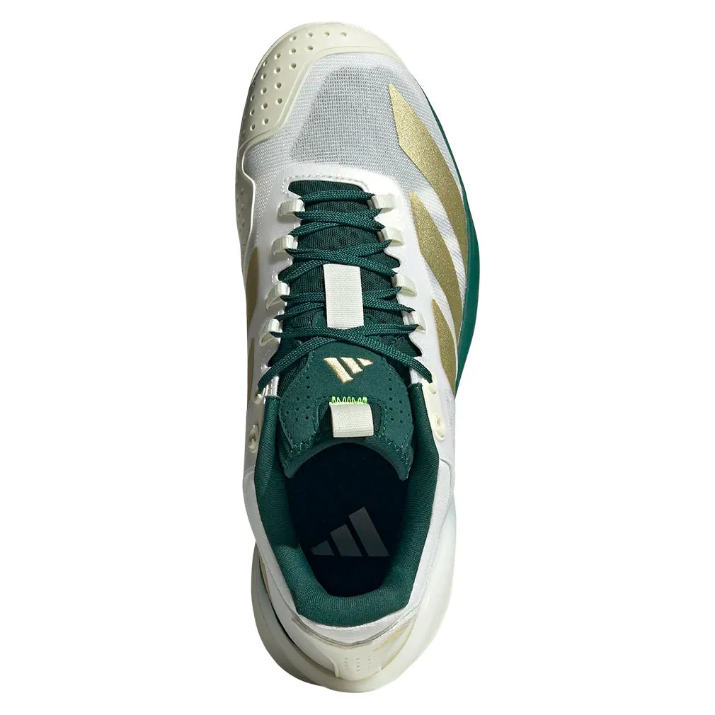 Men`s Adizero Cybersonic 2 Tennis Shoes Core White and Gold Metallic