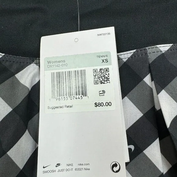 Nike Court Tennis Skirt Womens XS Black Plaid DX1142 010