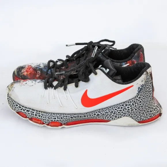 Nike KD 8 Christmas boy’s low top sneaker split design red &amp; black graphic 7Y
