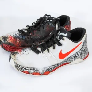 Nike KD 8 Christmas boy’s low top sneaker split design red &amp; black graphic 7Y