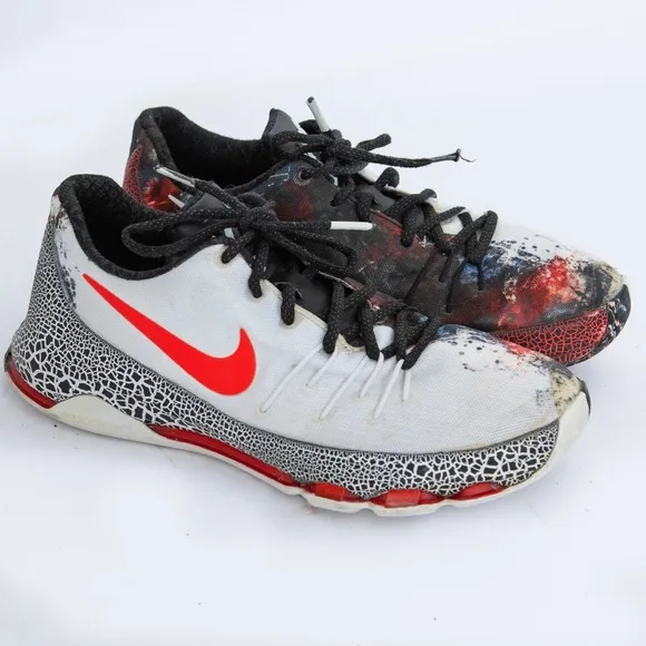 Nike KD 8 Christmas boy’s low top sneaker split design red &amp; black graphic 7Y