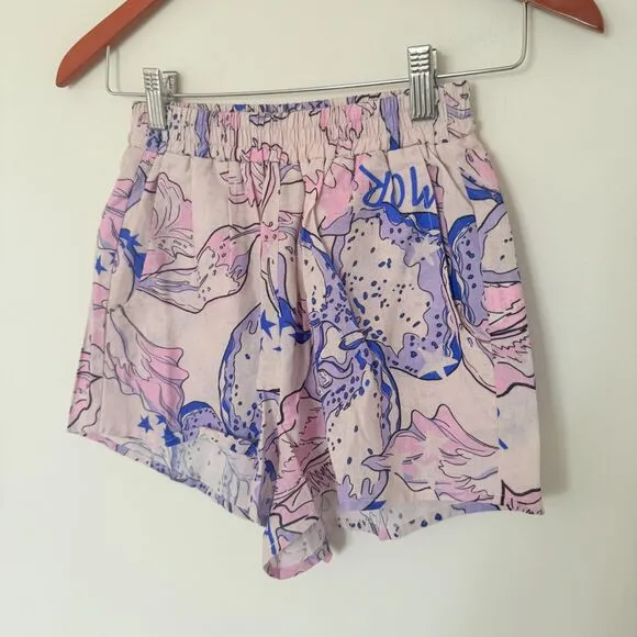 NWOT Las Sureñas Linen Blend Amor Blue Lightweight  Shorts Sz S