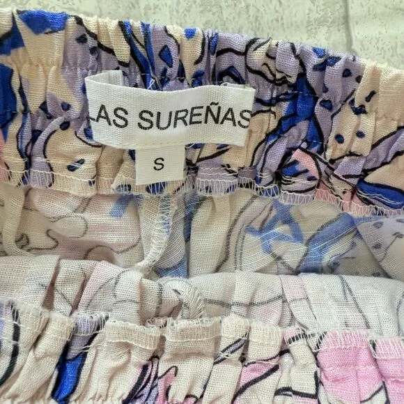 NWOT Las Sureñas Linen Blend Amor Blue Lightweight  Shorts Sz S