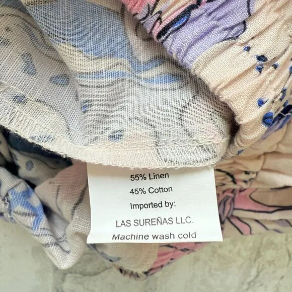 NWOT Las Sureñas Linen Blend Amor Blue Lightweight  Shorts Sz S