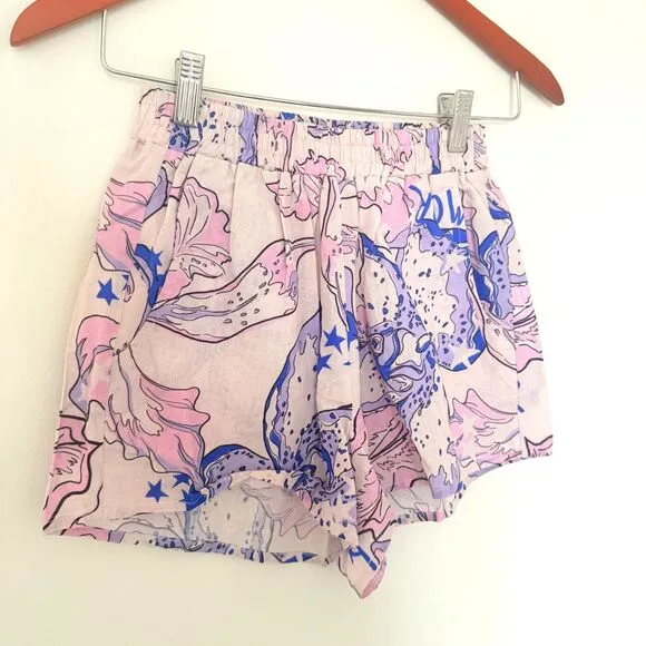 NWOT Las Sureñas Linen Blend Amor Blue Lightweight  Shorts Sz S