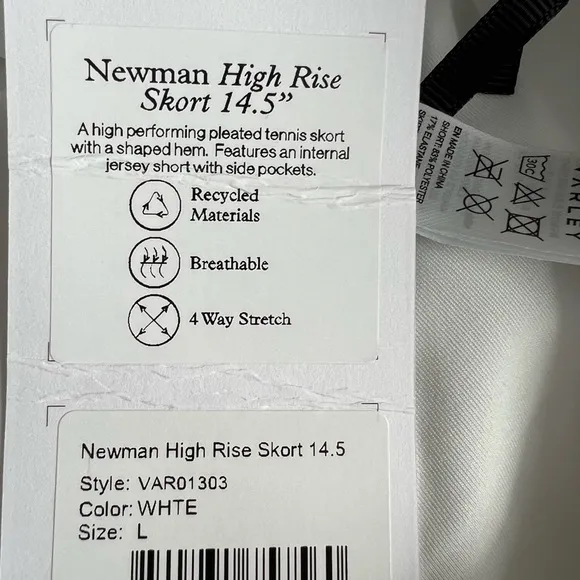 NWT Varley Newman High Rise Skort 14.5&quot; White Size Large