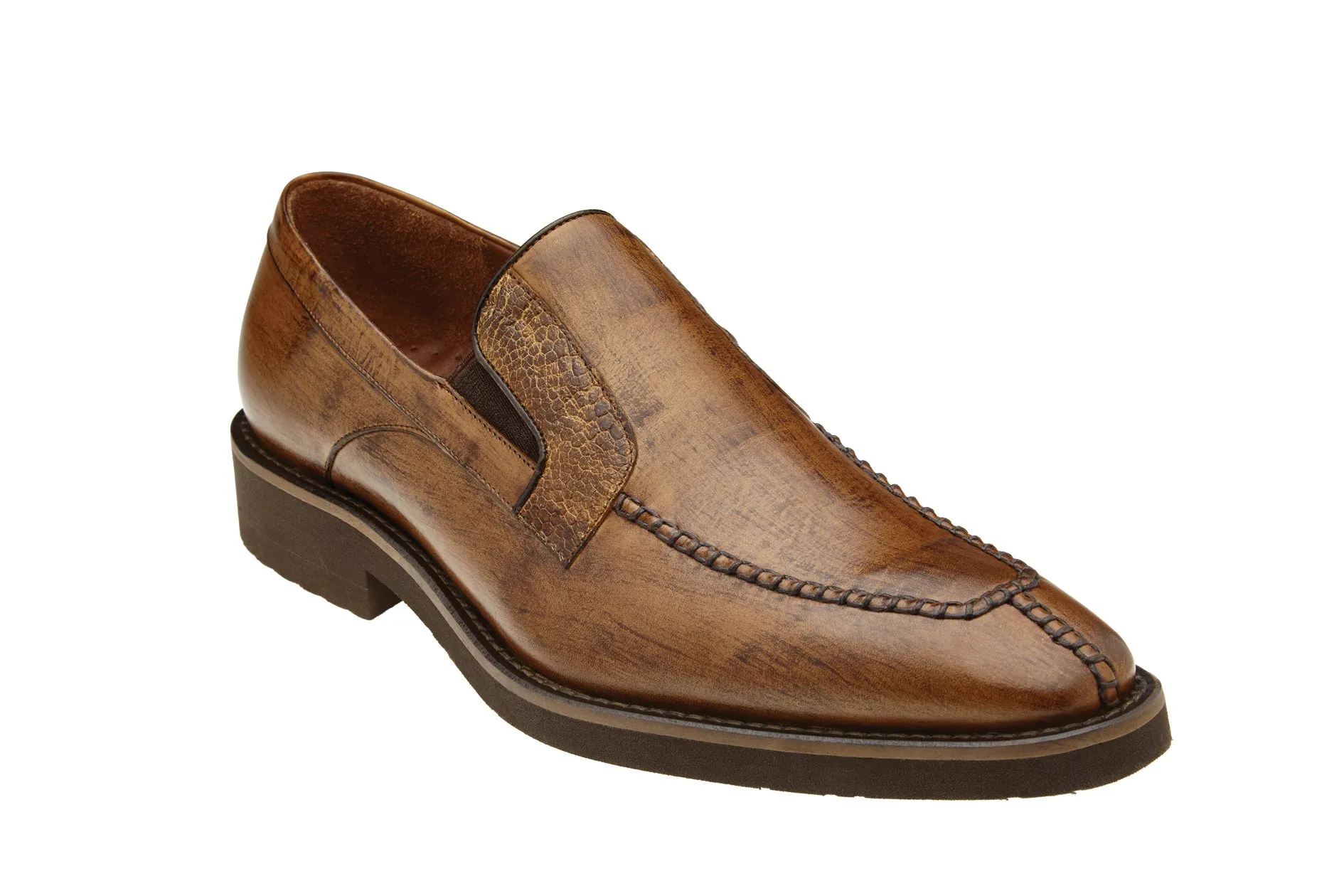 Ostrich and Italian Calf Slip-On with an Ultra Light Rubber Sole - Almond