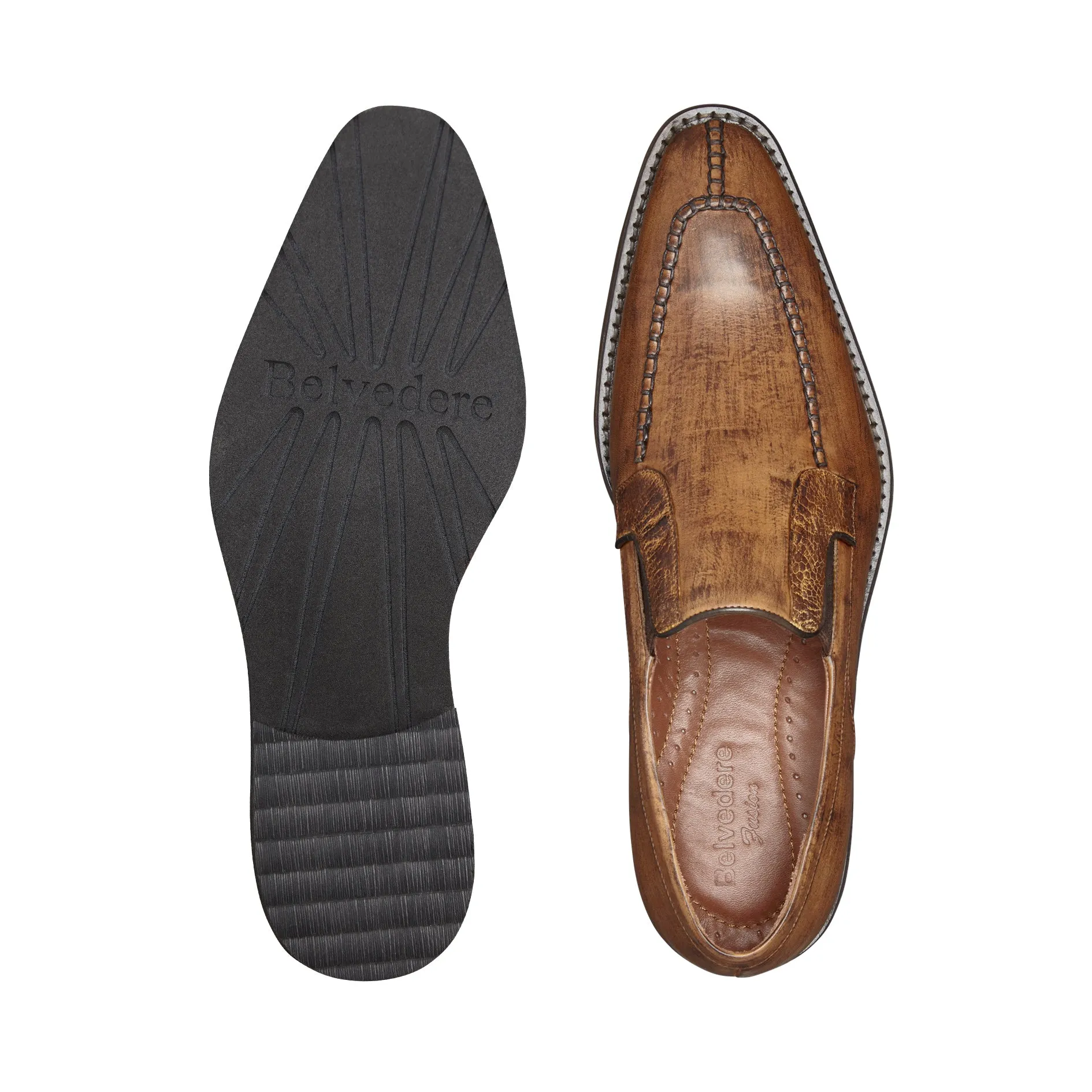 Ostrich and Italian Calf Slip-On with an Ultra Light Rubber Sole - Almond