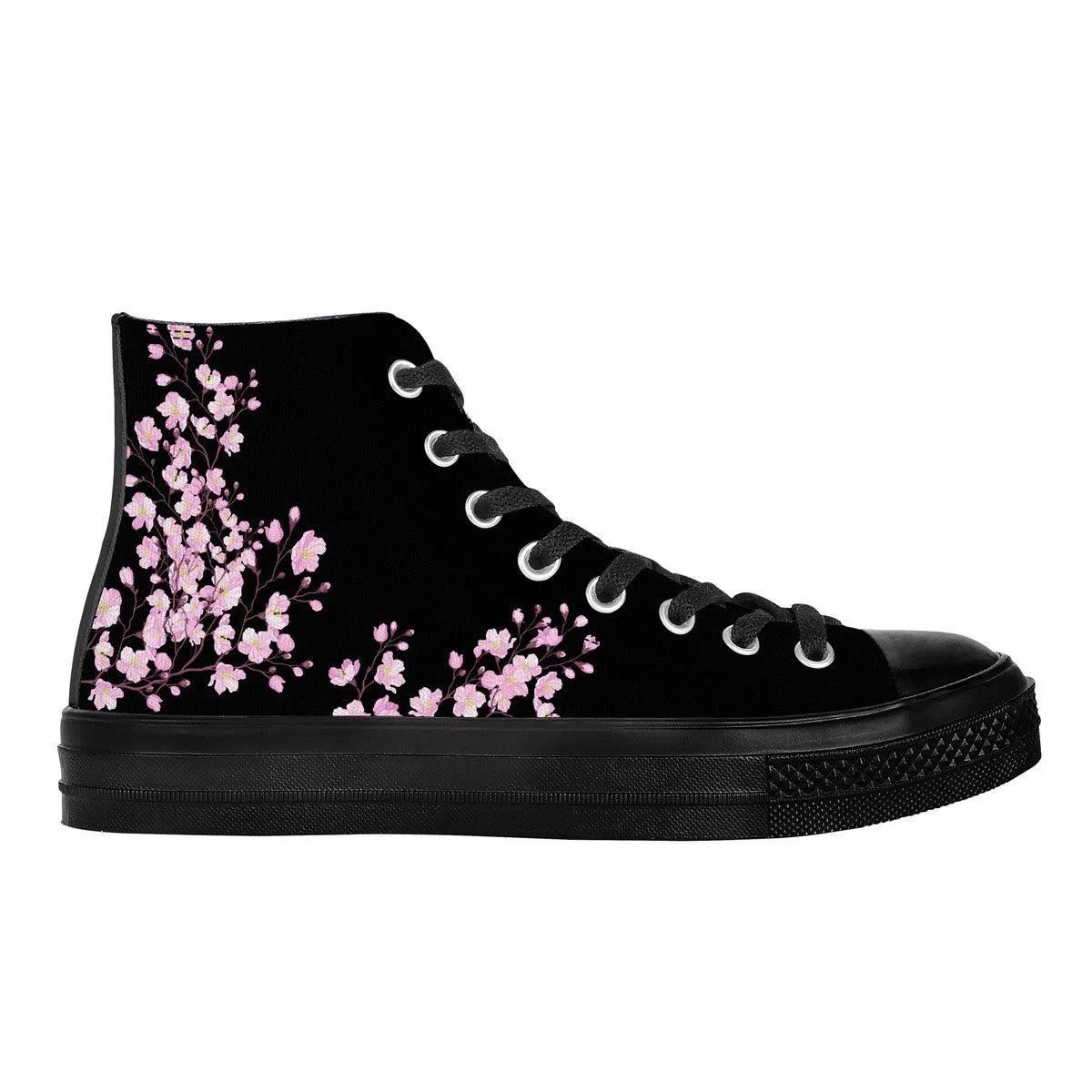 Sakura on Black - High Top Canvas Shoes