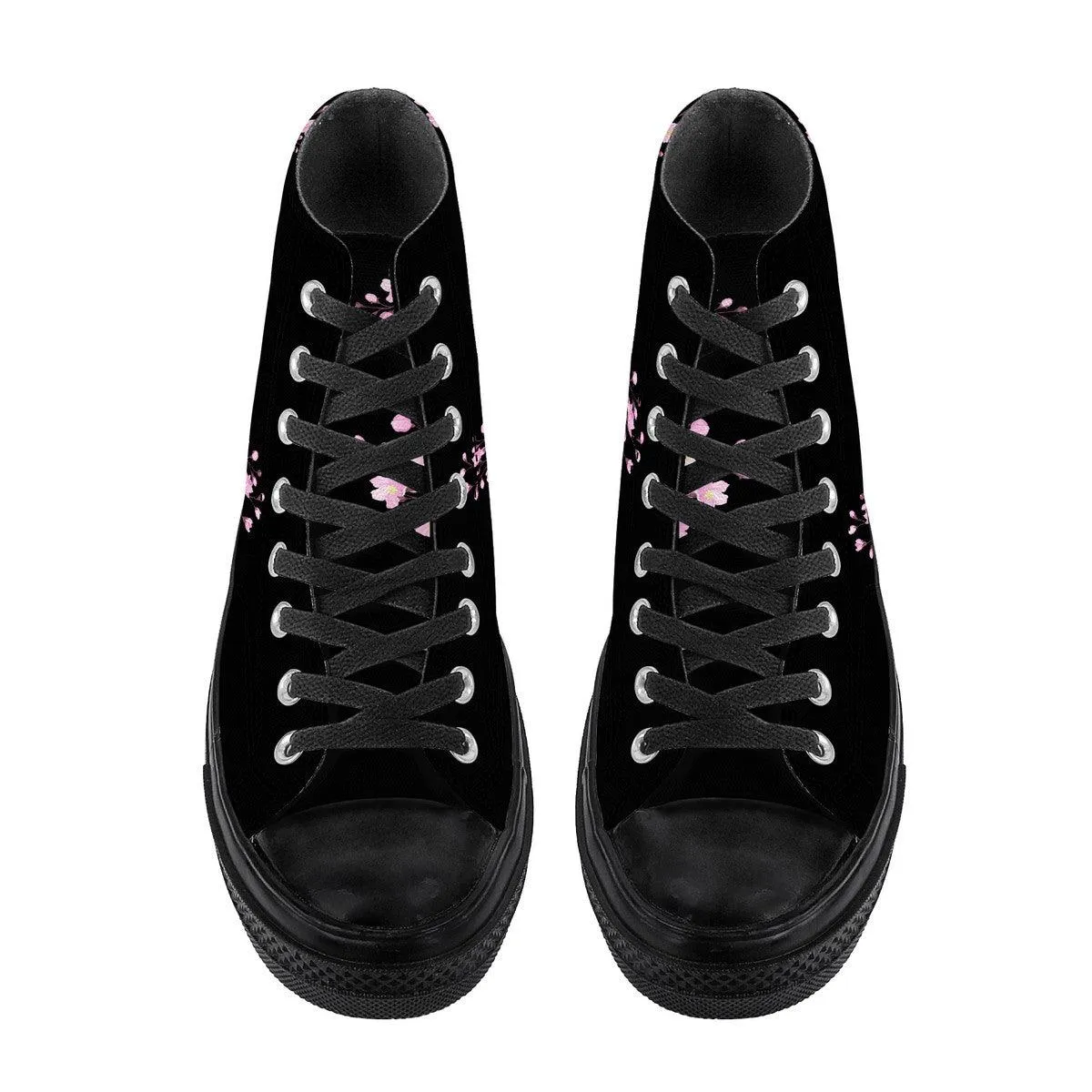 Sakura on Black - High Top Canvas Shoes