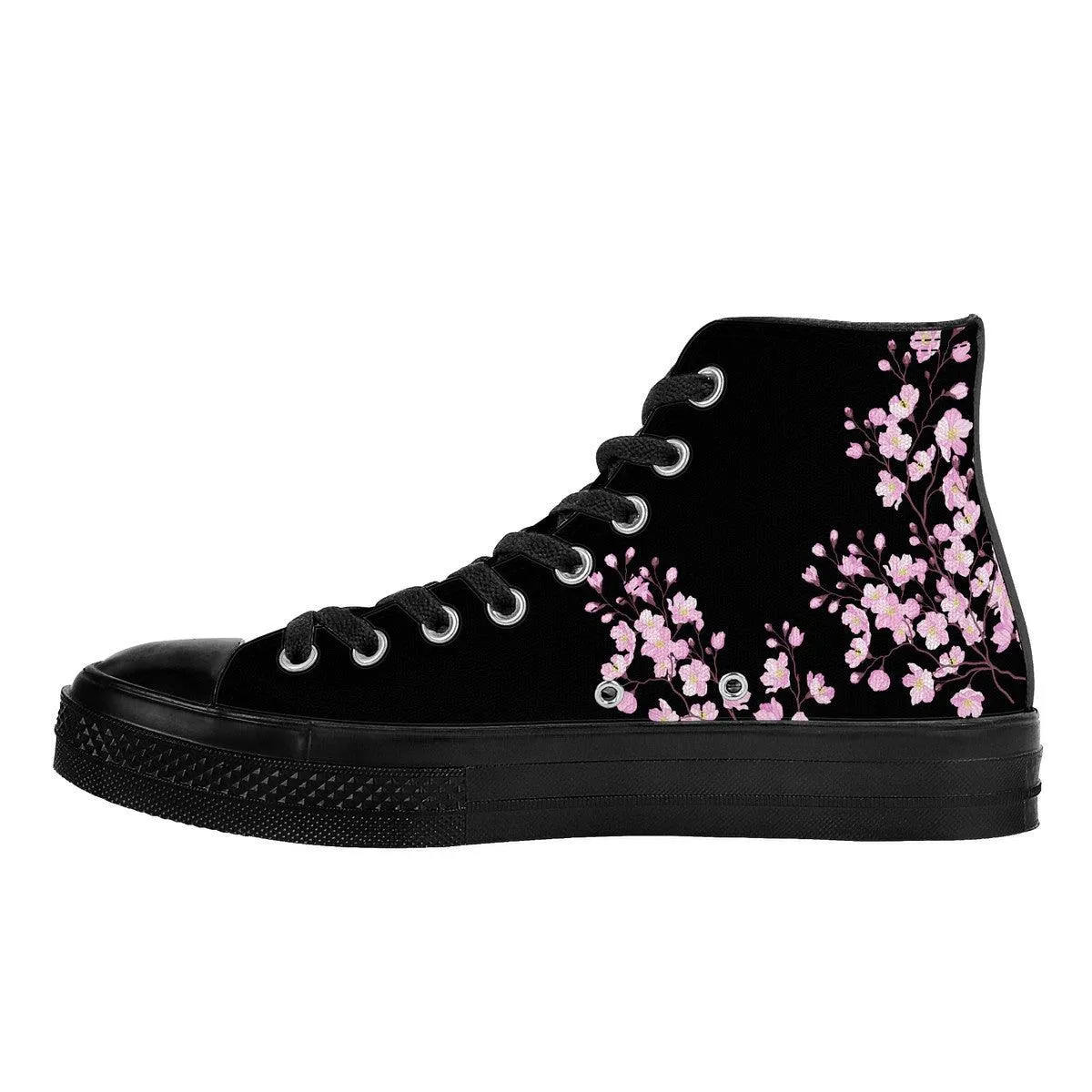 Sakura on Black - High Top Canvas Shoes
