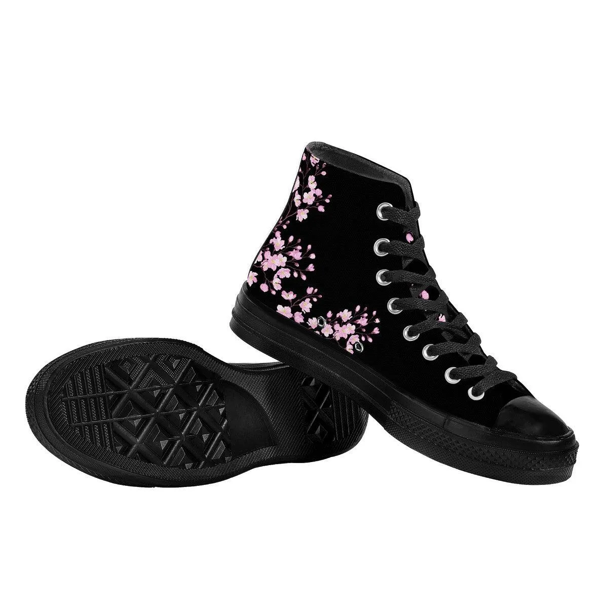 Sakura on Black - High Top Canvas Shoes