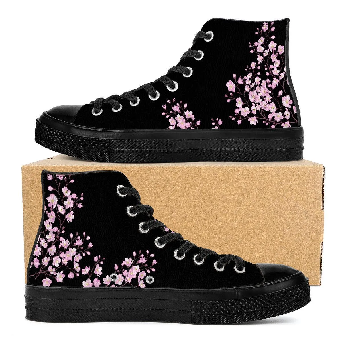 Sakura on Black - High Top Canvas Shoes