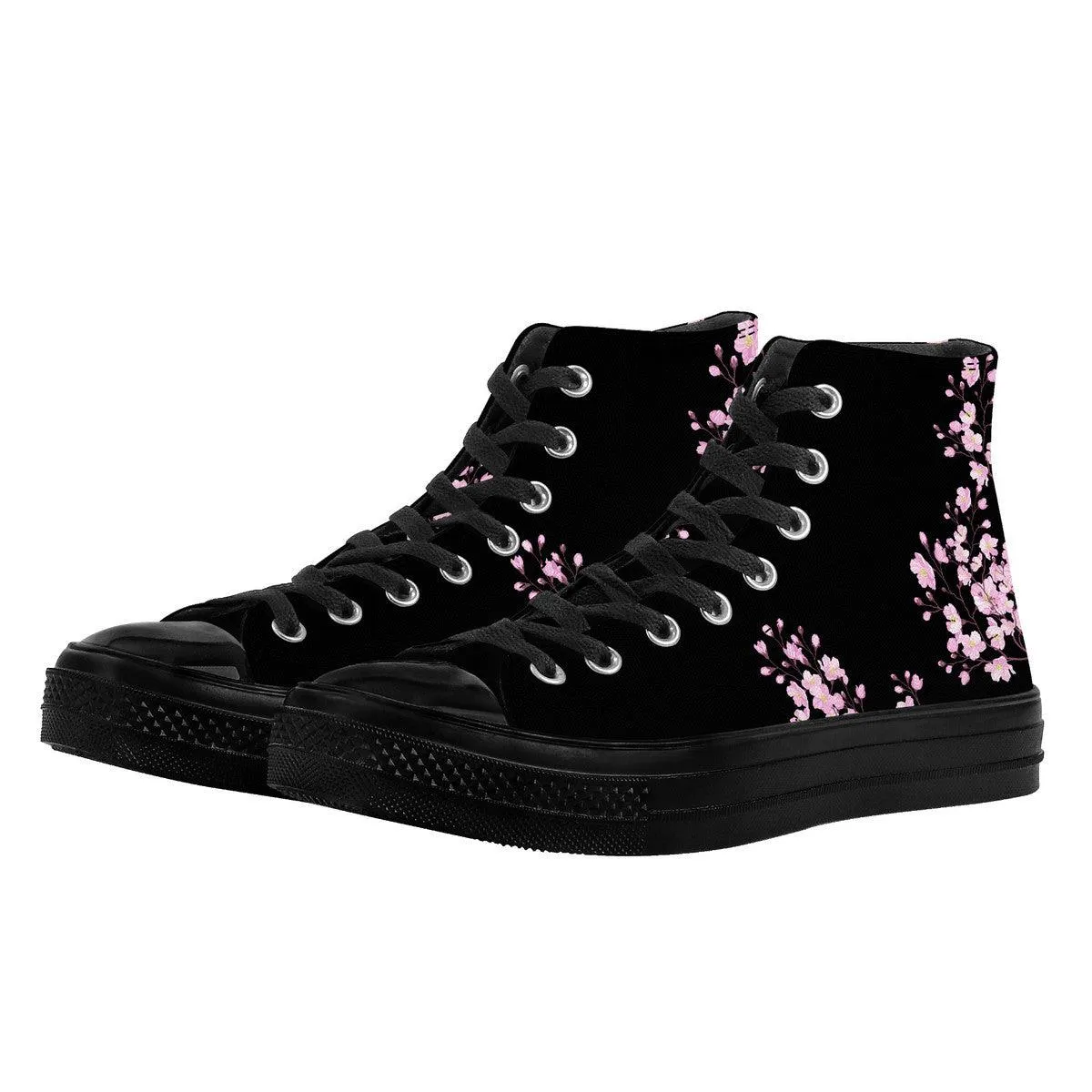 Sakura on Black - High Top Canvas Shoes