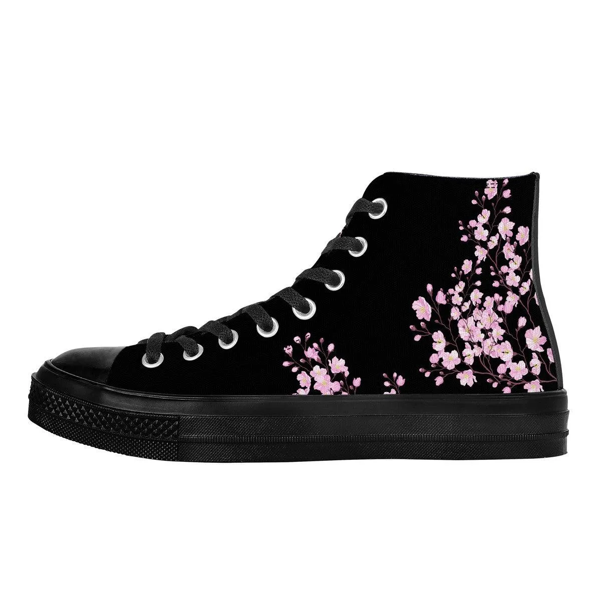 Sakura on Black - High Top Canvas Shoes