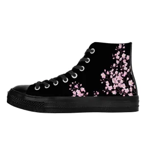 Sakura on Black - High Top Canvas Shoes