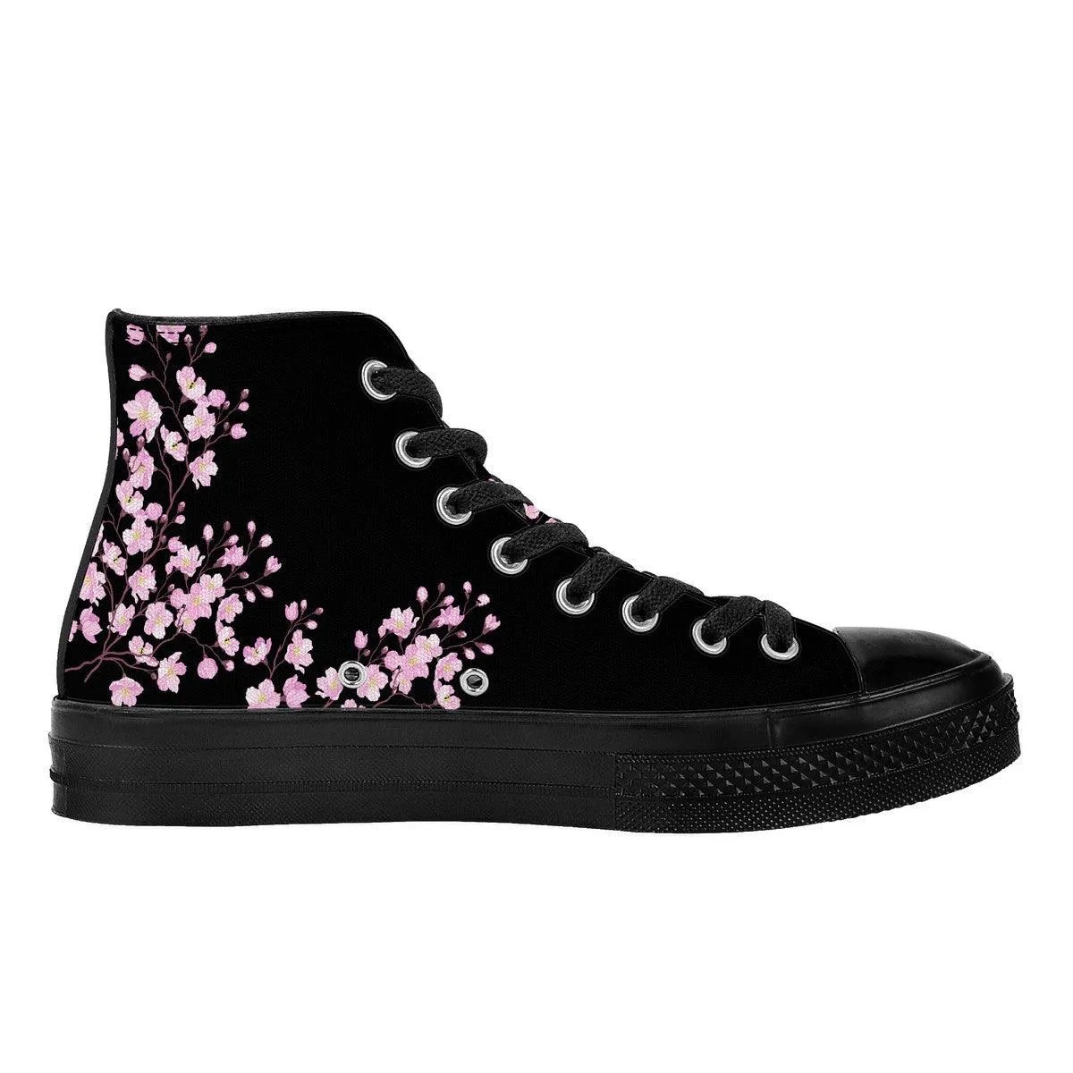Sakura on Black - High Top Canvas Shoes