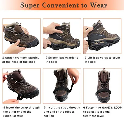 Shaddock Fishing Ice Cleats for Shoes and Boots, Ice Snow Traction Cleats Crampons for Men Women Kids Winter Walking on Ice and Snow Anti Slip Overshoe Stretch Footwear (Size M)