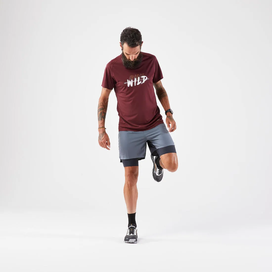 Short 2en1 de running trail longue distance homme - kiprun run ultra 900 gris