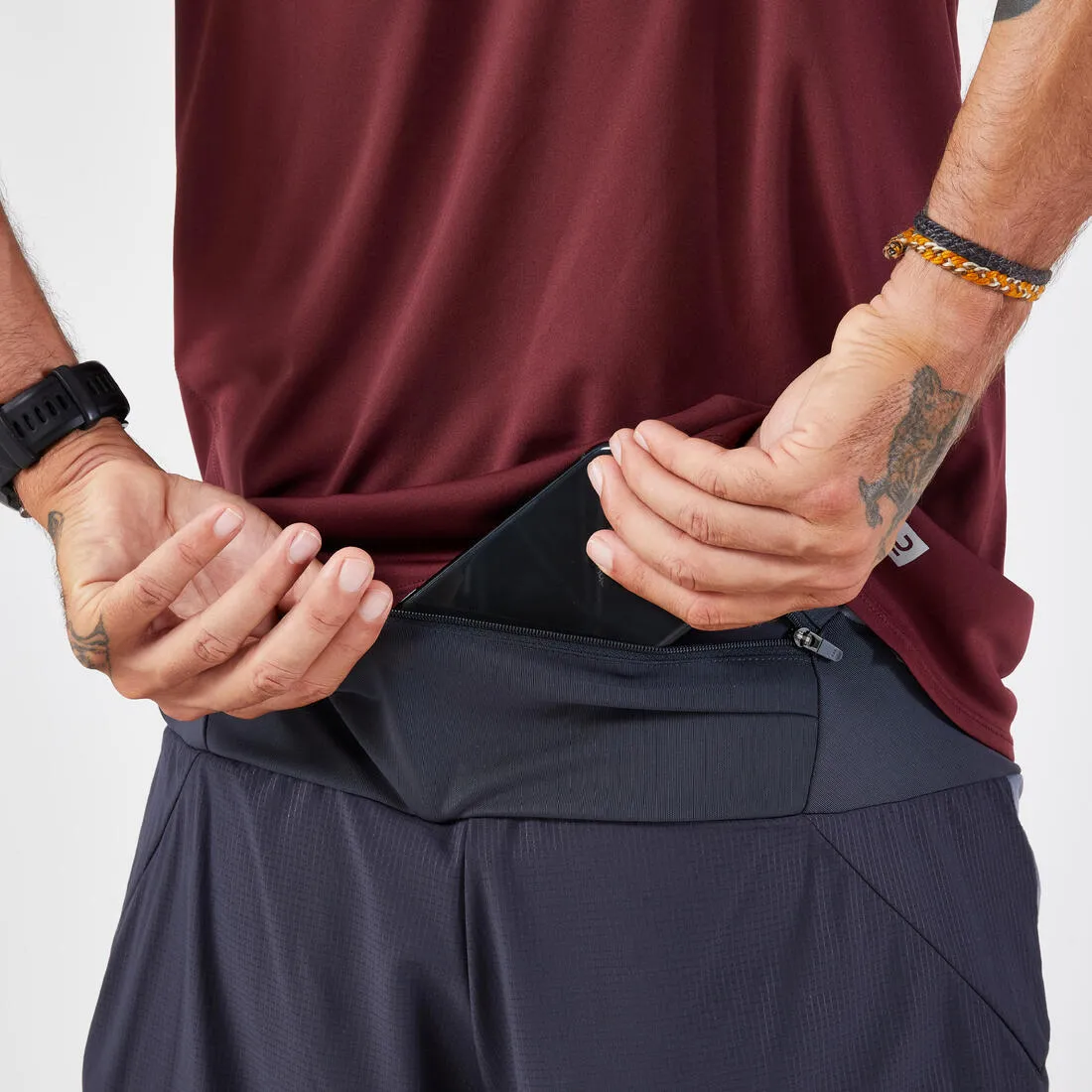 Short 2en1 de running trail longue distance homme - kiprun run ultra 900 gris