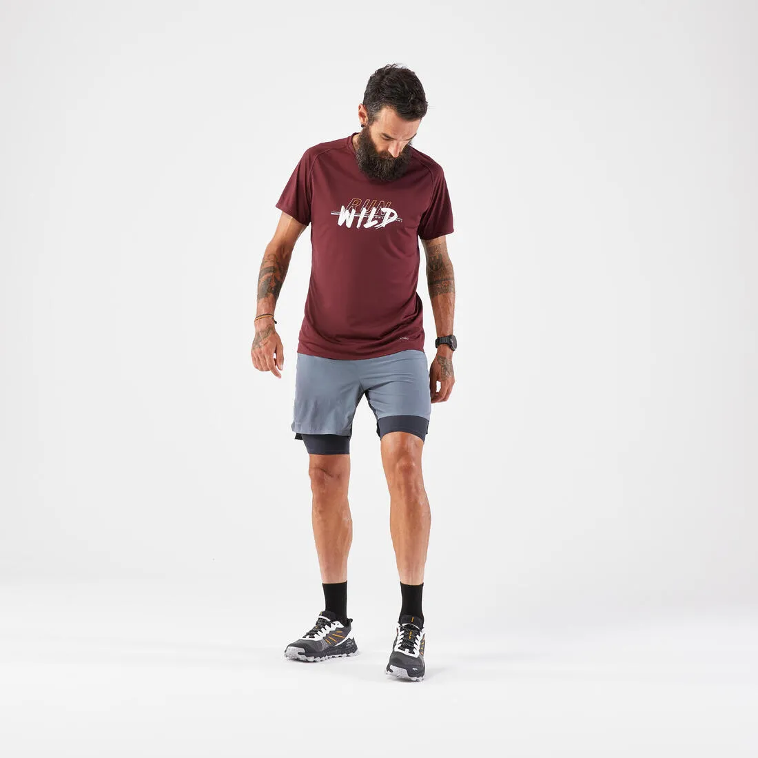 Short 2en1 de running trail longue distance homme - kiprun run ultra 900 gris