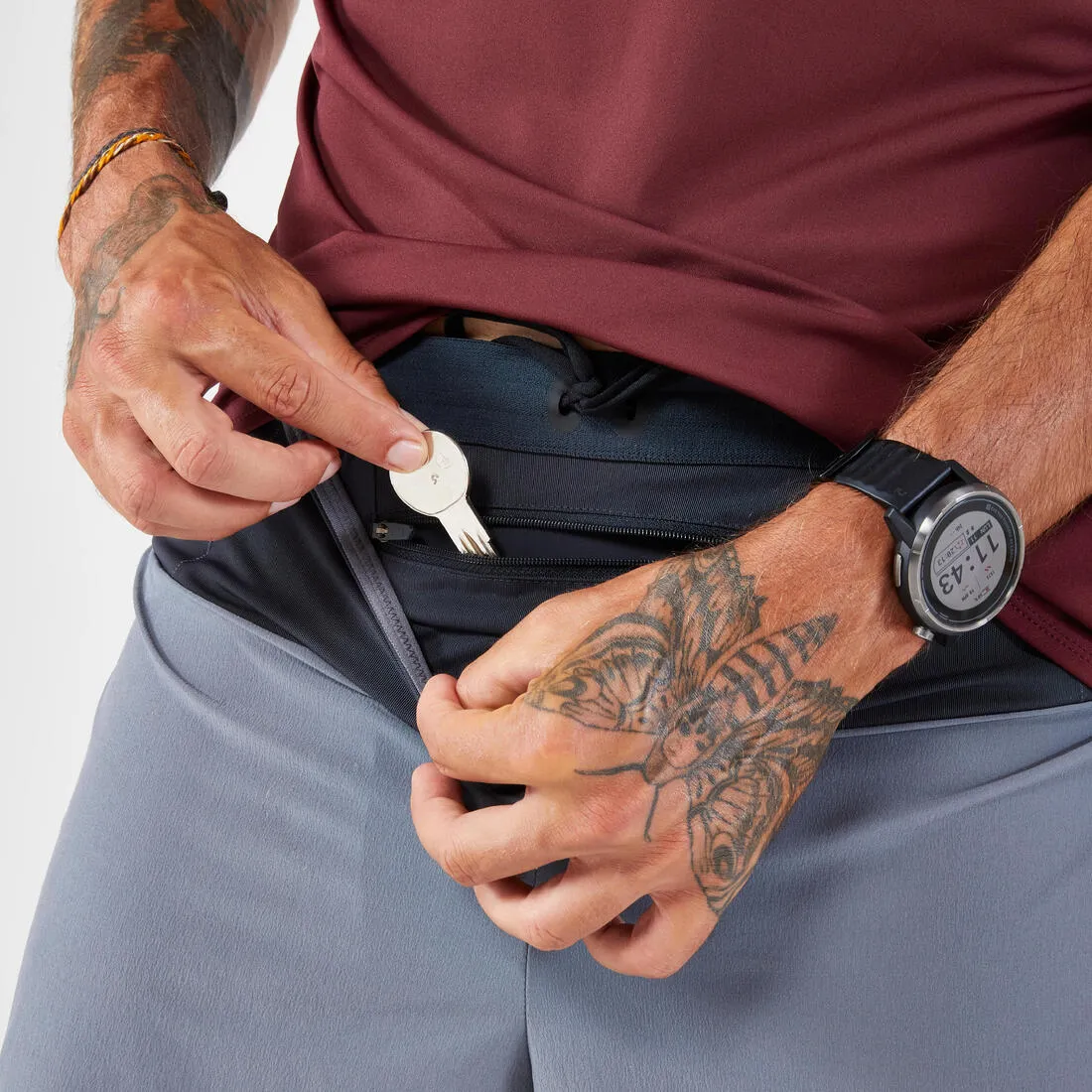 Short 2en1 de running trail longue distance homme - kiprun run ultra 900 gris