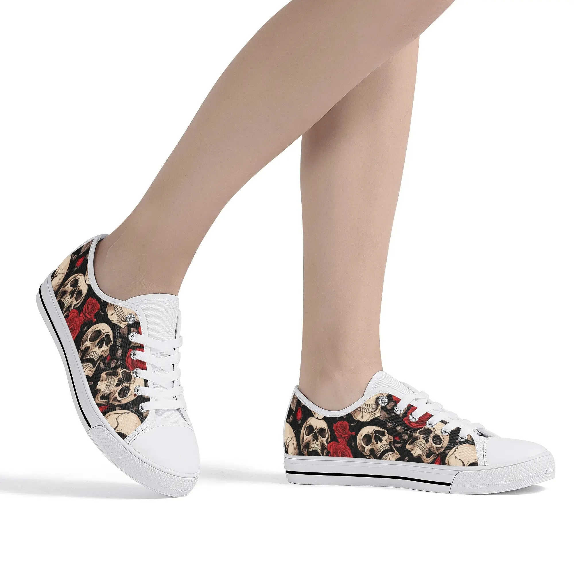 Skulls and Roses Womens Rubber Low Top Sneakers