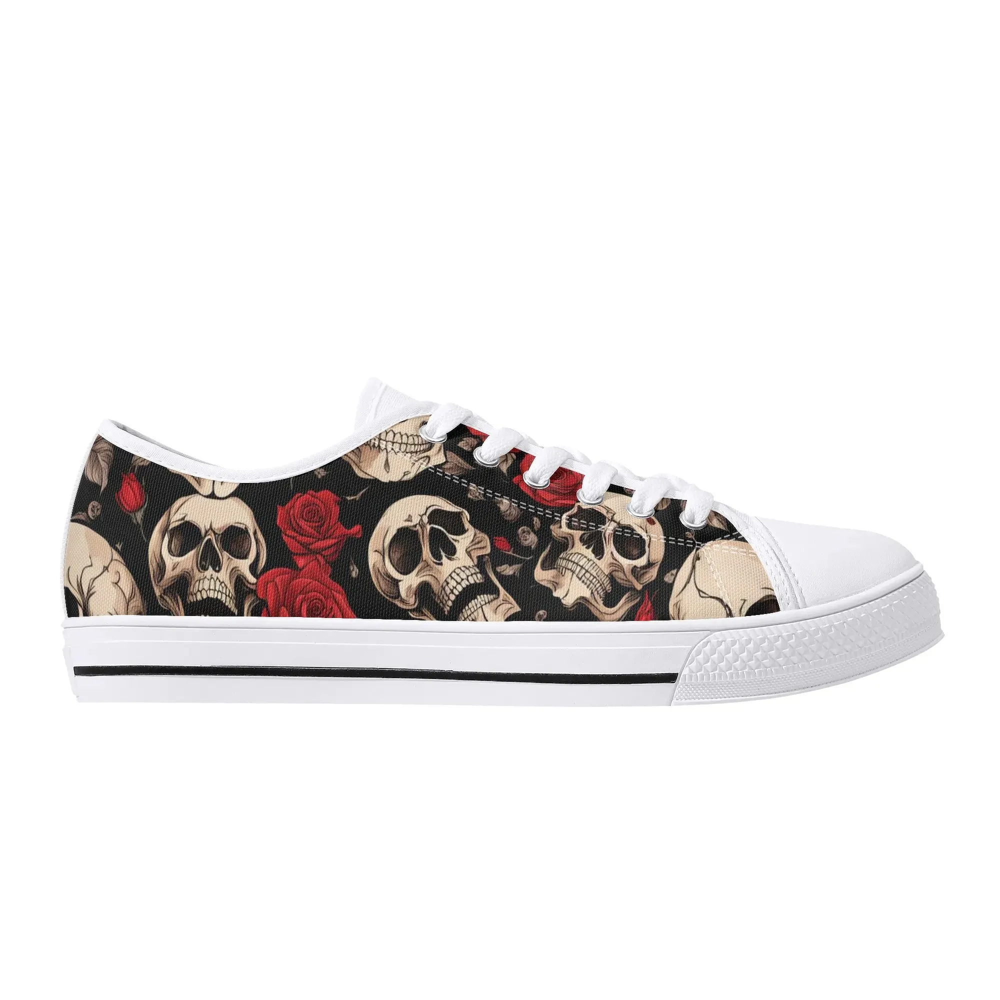 Skulls and Roses Womens Rubber Low Top Sneakers