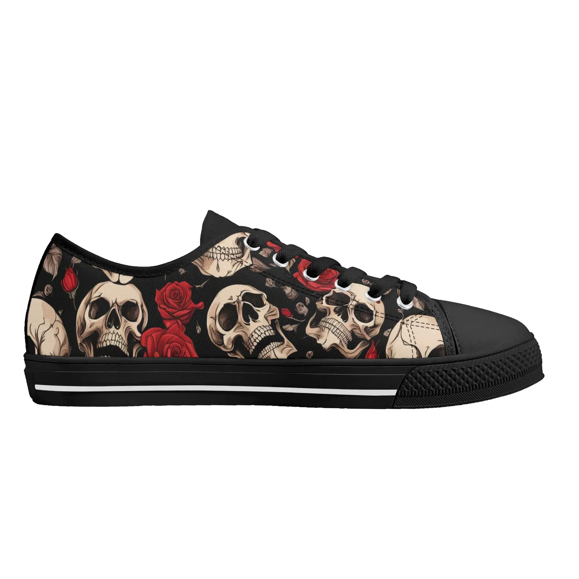 Skulls and Roses Womens Rubber Low Top Sneakers