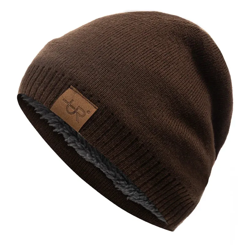 Solid Color Knitted Winter Hats with Fur Lining - Warm Beanie Cap for Men and Women