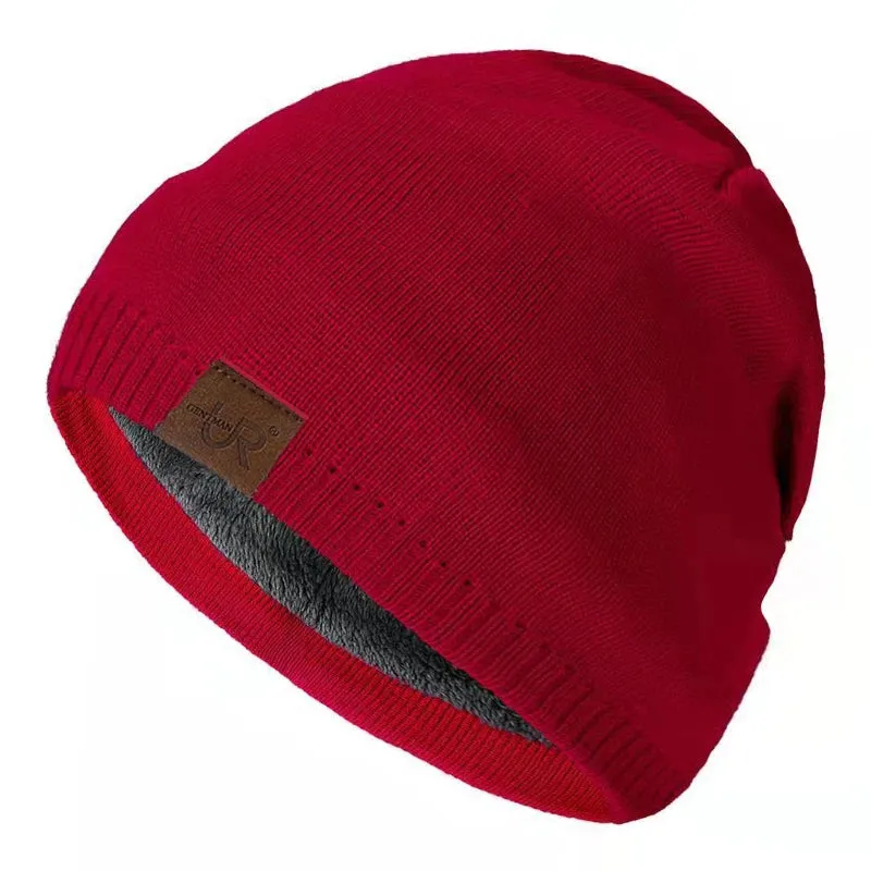 Solid Color Knitted Winter Hats with Fur Lining - Warm Beanie Cap for Men and Women