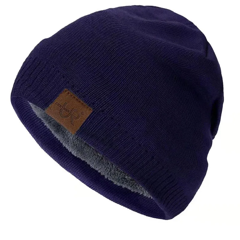 Solid Color Knitted Winter Hats with Fur Lining - Warm Beanie Cap for Men and Women