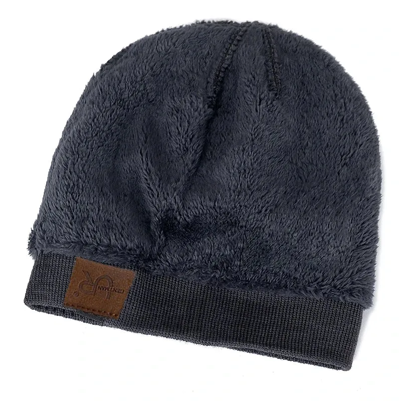 Solid Color Knitted Winter Hats with Fur Lining - Warm Beanie Cap for Men and Women