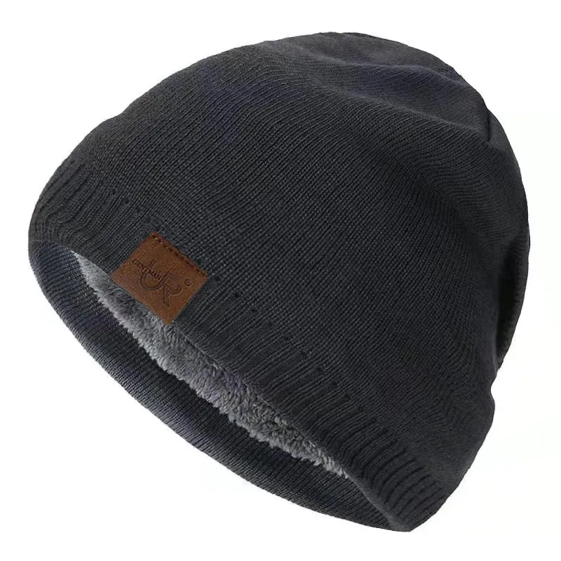Solid Color Knitted Winter Hats with Fur Lining - Warm Beanie Cap for Men and Women