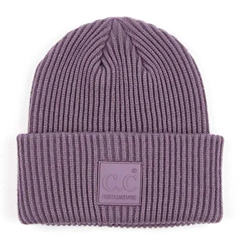 Solid Cuffed Rubber Patch Beanie by Funky Junque