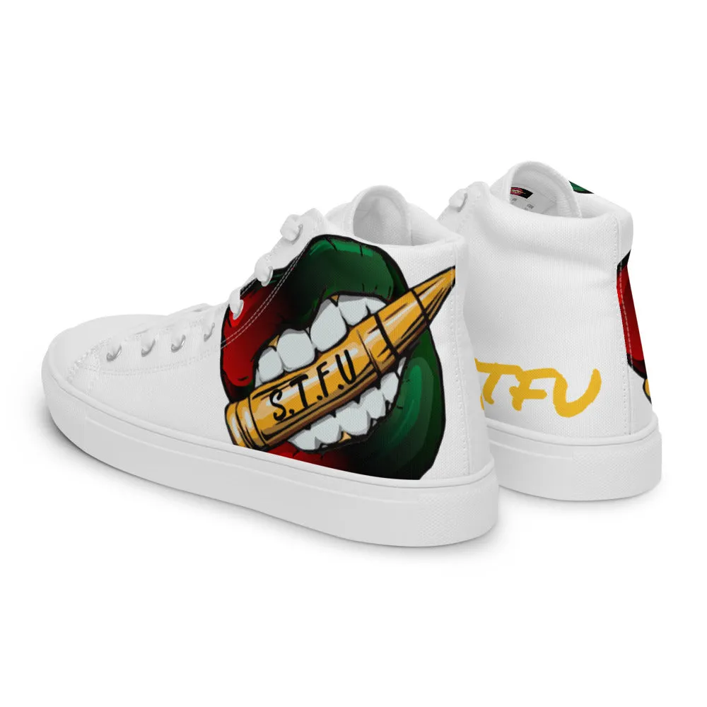 STFU Afrocentric Logo Men’s High Top Canvas Shoes - White