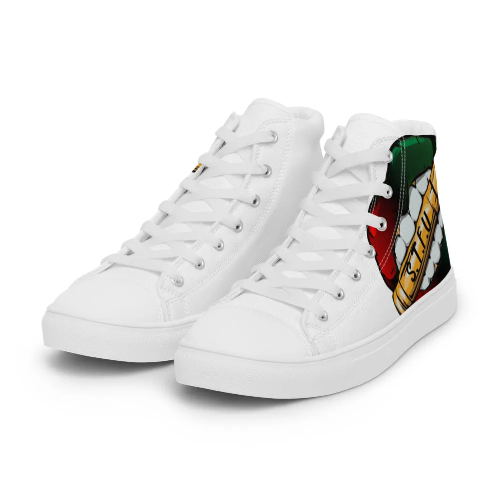 STFU Afrocentric Logo Men’s High Top Canvas Shoes - White
