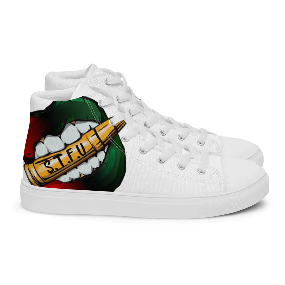 STFU Afrocentric Logo Men’s High Top Canvas Shoes - White